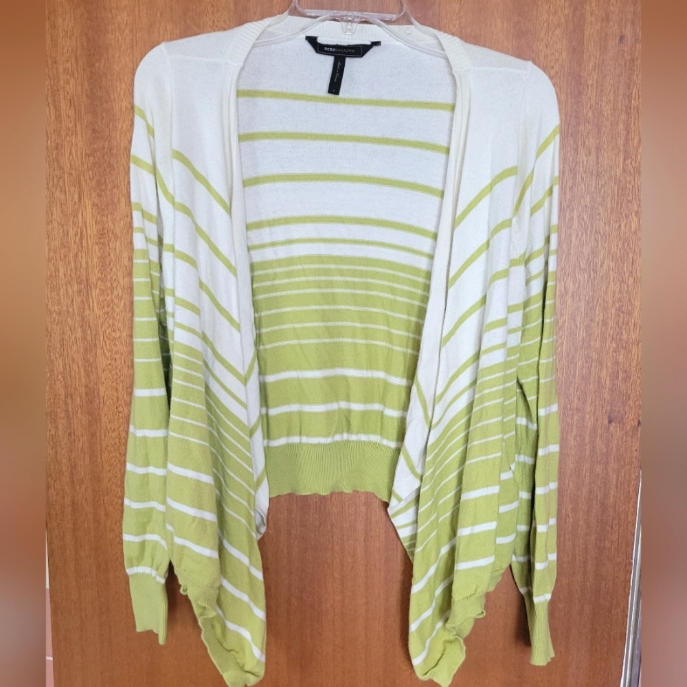 BCBG Cashmere Blend Open Drape Front Striped Cardigan Size Medium